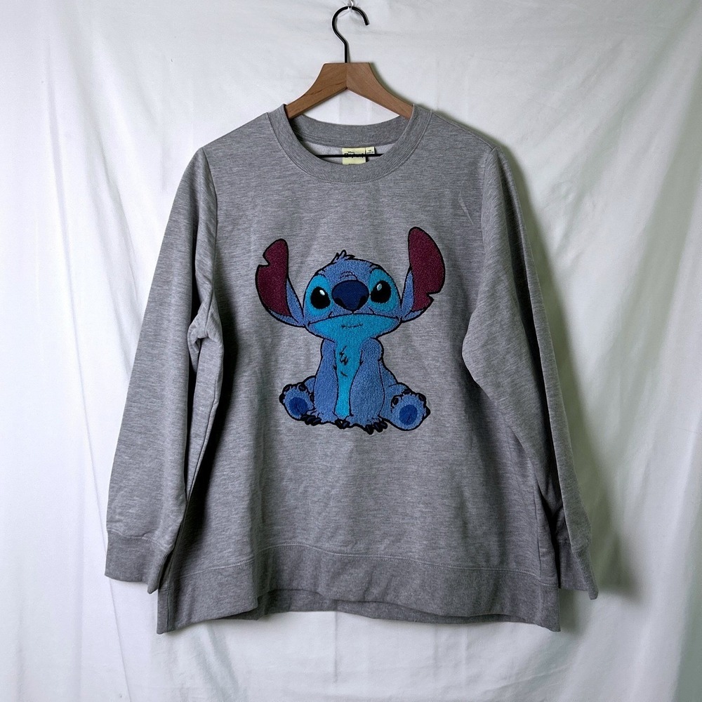 Disney Lilo & Stitch Womens Chenille Pullover Sweatshirt Size 1X Heather Gray